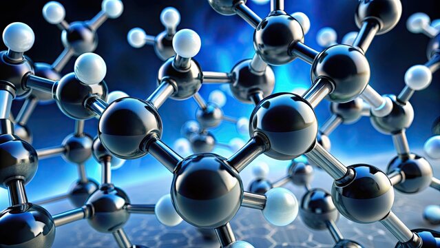 Macro shot of diethyl ether molecules, a volatile organic compound used as a solvent, anesthetic, and fuel, against a transparent background.