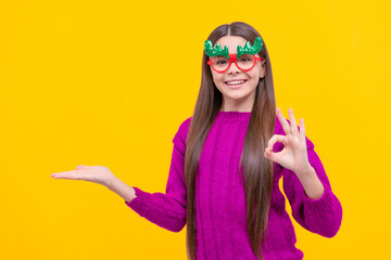 happy new year. smiling child having fun. kid with party glasses.