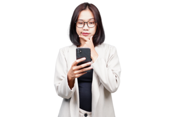 Asian Businesswoman thinking isolated transparent