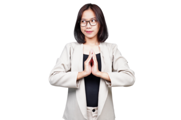 Asian Businesswoman thinking isolated transparent