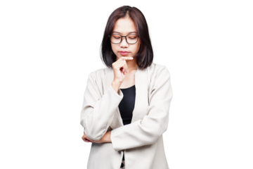 Asian Businesswoman thinking isolated transparent