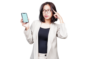 Asian Businesswoman thinking isolated transparent