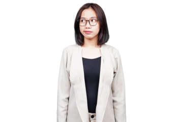Asian Businesswoman thinking isolated transparent