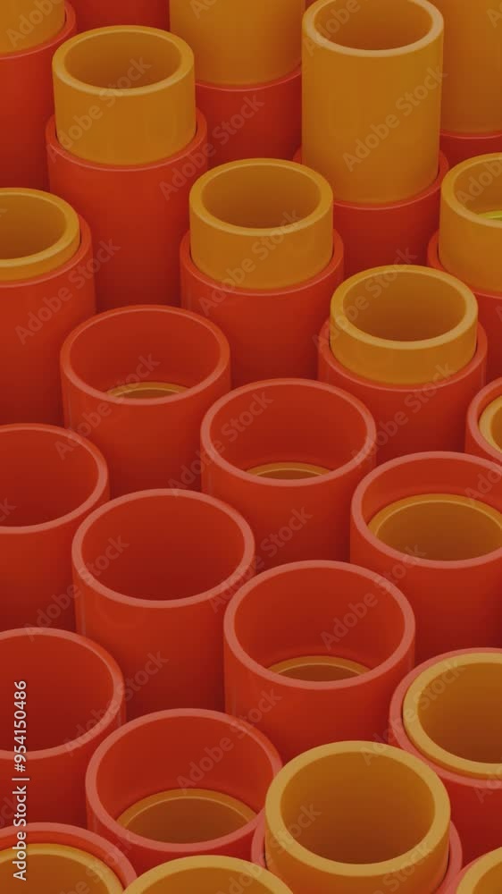Poster moving tube columns. design. 3d animation of tubes moving up and down. colored 3d tubes move in wave