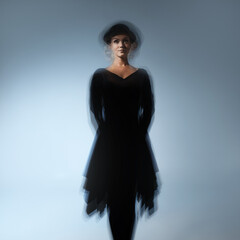 Illusory personality, a person in static and dynamic at the same time, art photo with the effect of...