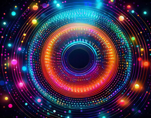 Fototapeta premium Vibrant Neon Circles Glowing Abstract Electric Pattern on Dark Futuristic Background