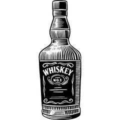 Hand drawn Whiskey Bottle Sketch Illustration Engraving Woodcut Line Art Vintage Style