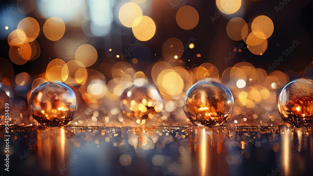 Aufkleber abstract golden bokeh with flying dots circles energy particles and light rays background