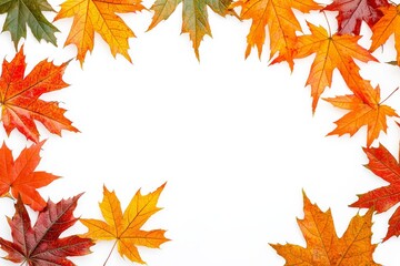 Fototapeta premium Autumn Maple Leaves Flat Lay White Background created with Generative AI