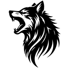 Silhouette of a wild wolf roaring