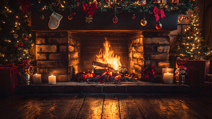 fireplace with christmas decorations
