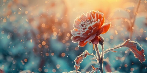 Flower frozen by a blizzard