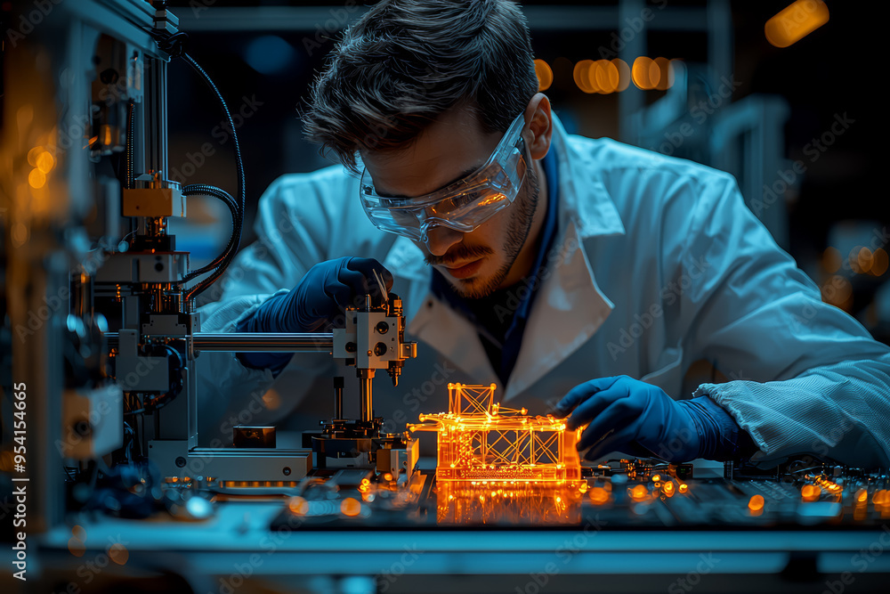 Poster an electronics technician assembling a 3d printer from components, illustrating the diy approach and