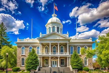 Majestic neoclassical Nevada State Capitol building in Carson City stands proudly with gleaming dome and pillars, set