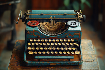 A vintage typewriter with a partially typed manuscript, reflecting the nostalgic charm of historical writing tools. Concept of typewriters and literary history.