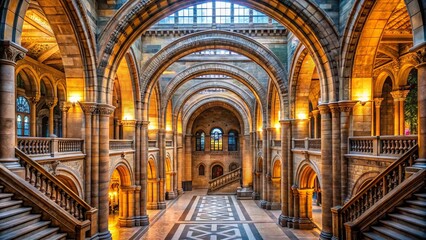 Obraz premium Majestic pillars and archways lead visitors through the grand entrance of a world-renowned museum, showcasing a
