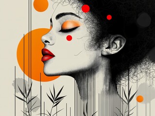 Vintage portrait of a woman with asian makeup on her face in a minimalistic tone -  ai generated