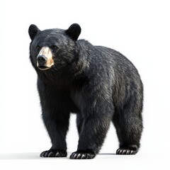 A black bear stands on a white background