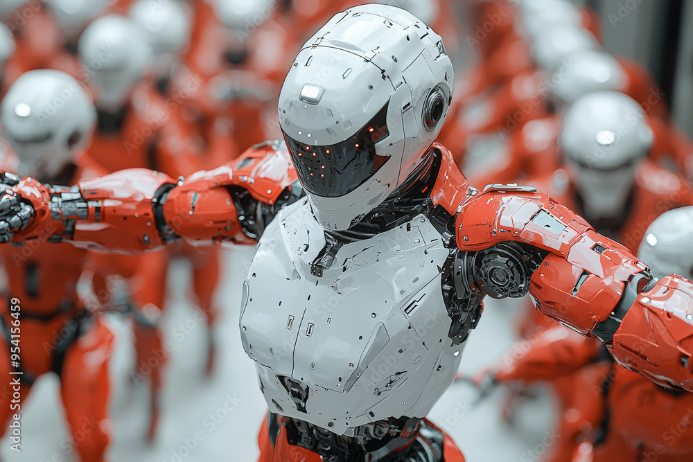 Poster a high-tech robot performing a complex dance routine, capturing the blend of technology and performa