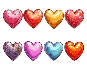 Fototapeta premium Set of Beautiful Colored Hearts on Transparent Background - Isolated on Background