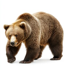 Obraz premium A large brown bear is walking across a white background
