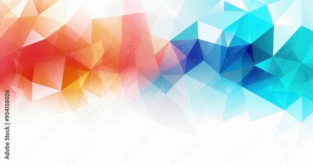 Poster a colorful abstract background featuring triangular shapes in vibrant hues of orange and blue.