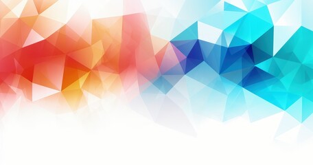 A colorful abstract background featuring triangular shapes in vibrant hues of orange and blue.