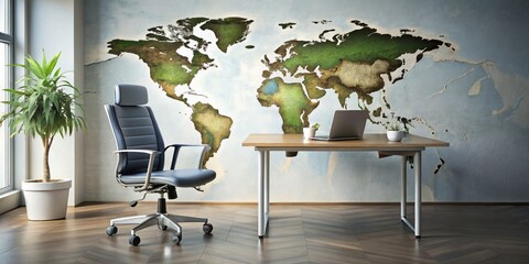 minimalist workspace ergonomic chair global map