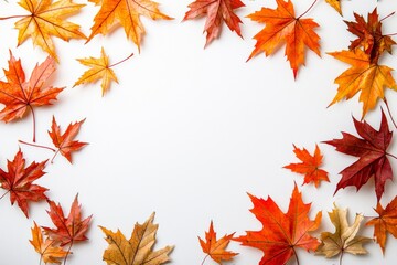 Autumn Maple Leaves Flat Lay White Background created with Generative AI