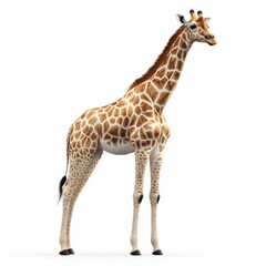 A giraffe stands tall and proud on a white background