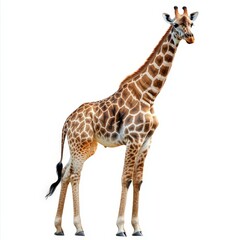 Fototapeta premium A giraffe stands tall on a white background