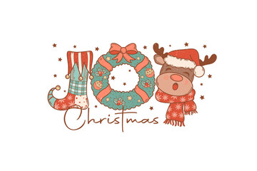 Joy Christmas, Retro Christmas PNG Sublimation T shirt design