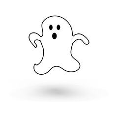 cute monster with emotions autumn holiday halloween spooky spirit flying outline ghost poster or banner vector illustration