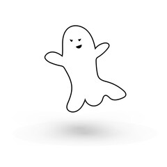 cute monster with emotions autumn holiday halloween spooky spirit flying outline ghost poster or banner vector illustration