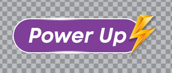 Vibrant Power Up icon with a lightning bolt representing energy boost and fast charging. Perfect for technology, electronics, and energy-themed designs, emphasizing efficiency and high performance.