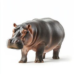 Fototapeta premium A large black and white hippo is standing on a white background