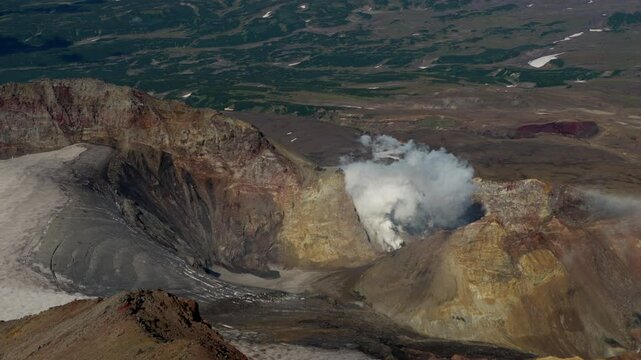 smoking volcano. crater of Mutnovsky volcano. Kamchatka