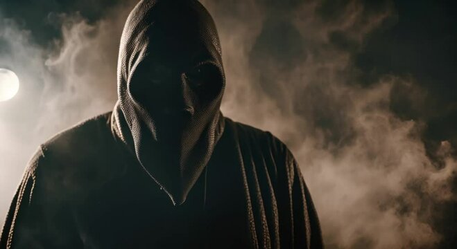 scary spooky boogie man on smoky forest background