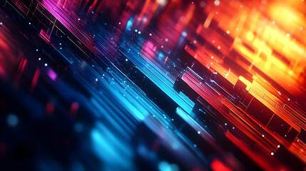 Abstract colorful lines and glowing blocks, technology, digital, geometric, futuristic, modern.