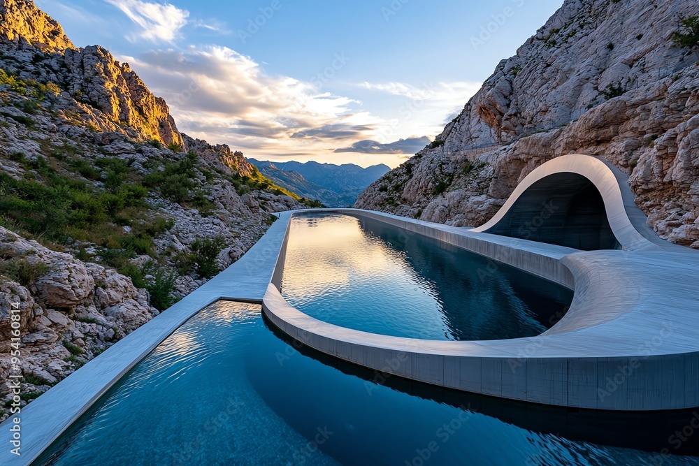 Poster Cost-effective hydropower and efficient performance are captured in a minimalist design of a dam with sleek, modern lines