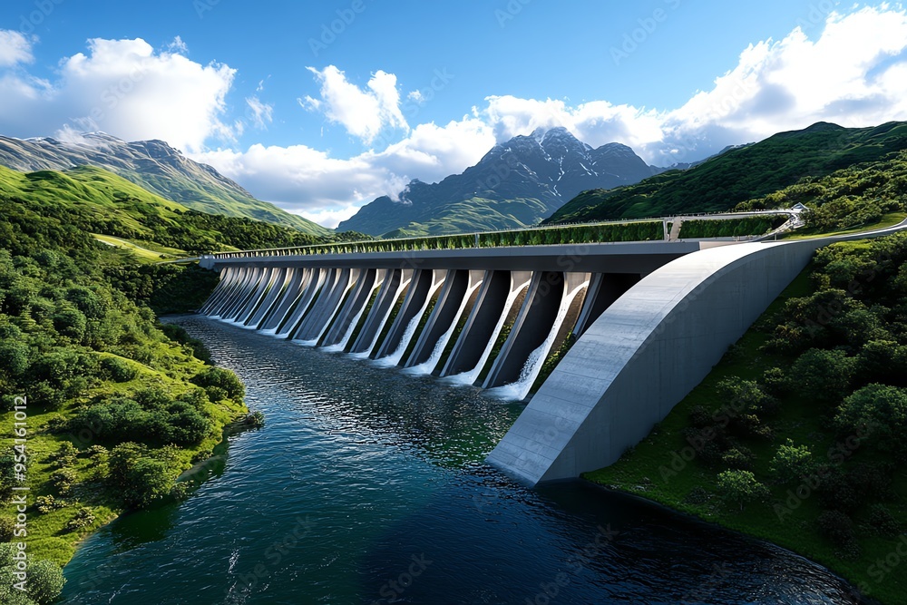 Poster cost-effective hydropower and resource management are showcased in a minimalist design focusing on t