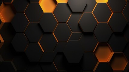 Obraz premium A textured pattern of hexagonal shapes in black and orange hues.