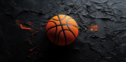 Orange Basketball on Black Cracked Surface