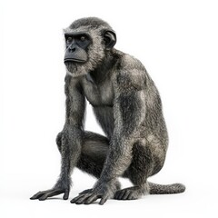 Naklejka premium A grey and black monkey is sitting on its hind legs