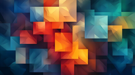 Obraz premium Abstract geometric background with colorful squares and triangles.