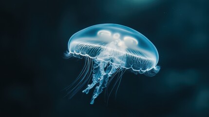 Obraz premium A Single Jellyfish Gliding Through the Deep Blue