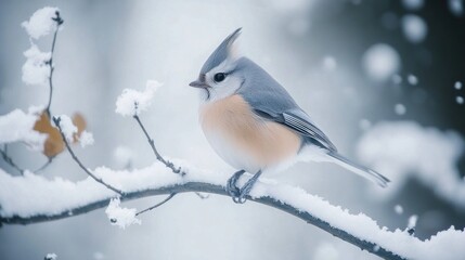 Obraz premium A small bird perched on a snowy branch