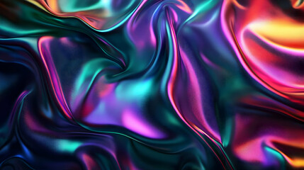 Fototapeta premium Abstract iridescent fabric background with folds and waves.