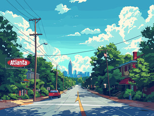 Atlanta (Georgia ) city, USA. Touristic Greeting Card, travel poster from Atlanta. Art Vector Illustration