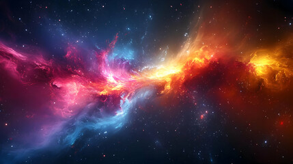 Abstract nebula in space with blue and orange hues, and distant stars.